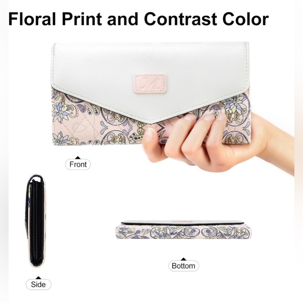 NWT RFID Blocking Trifold Wallet, PU Leather Clutch Multi Card Large - Picture 3 of 6
